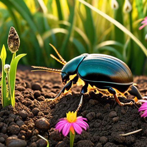 Home 6 **Prompt 1: Flourishing Ecosystem Harmony**
"A vibrant, lush green savanna pasture bathed in warm, golden sunlight. Healthy, diverse herds of herbivores, such as cattle and gazelles, graze peacefully. The foreground is alive with the subtle activity of beneficial insects: a ladybug rests on a dew-kissed blade of grass, a dung beetle diligently buries organic matter in rich, dark soil, and bees and butterflies flit between blooming wildflowers, symbolizing pollination. The image emphasizes the natural balance and interconnectedness of a thriving ecosystem, where small creatures play crucial roles in maintaining abundance and vitality for larger animals. High detail, harmonious colors, natural light."